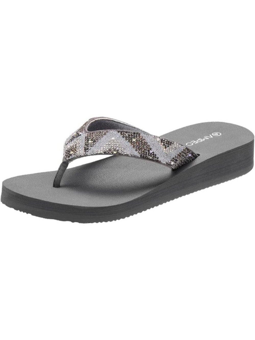 Women's Gemstone Grey Comfortable Flip Flops Summer Casual Beach Thong Sandals